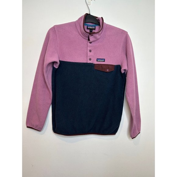Patagonia Synchilla Womans snap t pullover sweater purple/pink and navy size s - Picture 2 of 8